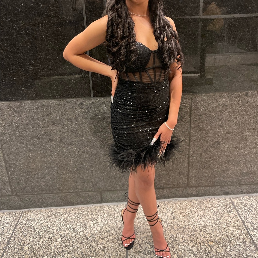 Black Sequin/Mesh Birthday Dress “Petite Always and Forever Sequin Mini Dress”